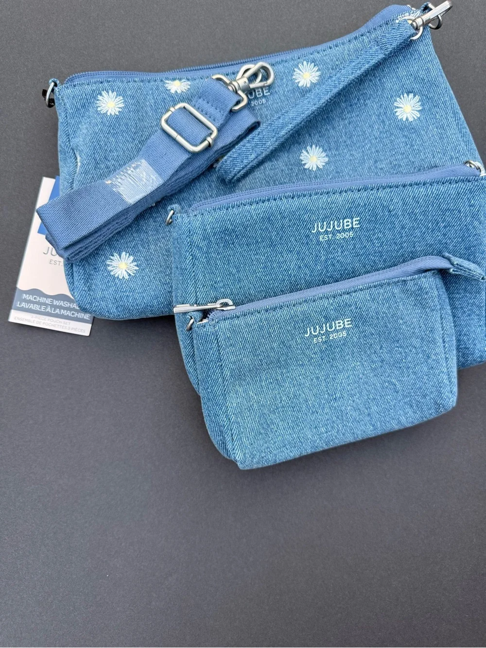 Ju-Ju-Be Denim Daisy Cosmetic Pouch Trio - Light Blue
